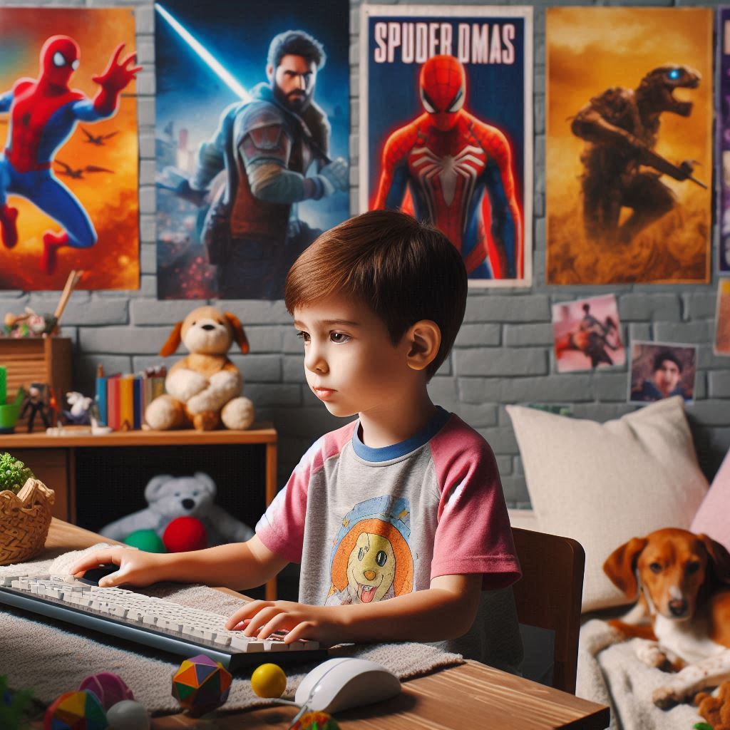 Child playing video games on computer