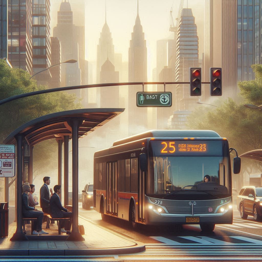 Bus number 25 arriving at bus stop